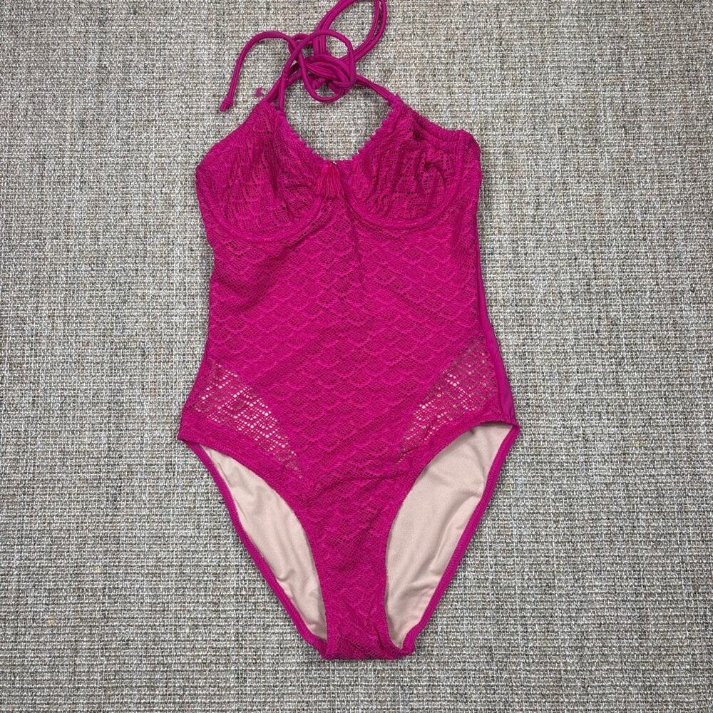 🩷 Pour Moi Castaway Halter Underwire Swimsuit | Size 34C | Hot Pink | NWT